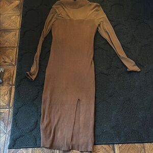 Almost Famous Brown Ribbed Mock Neck Bodycon‎ Dress